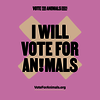 Text "I will vote for animals" steht auf rosa Kachel mit Kreuz als Symbol für EU-Wahl